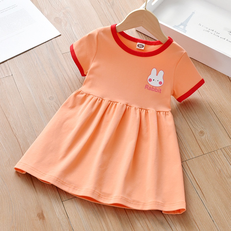 Đầm Ngắn Tay In Hình Thỏ Dễ Thương Thời Trang Mùa Hè Cho Bé Gái Mới