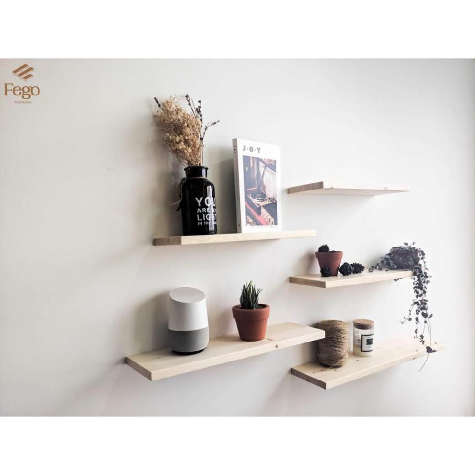 Bộ kệ gỗ treo tường thanh ngang rộng 15cm FEGO/ Giá gắn tường decor trang trí nhà cửa bền đẹp