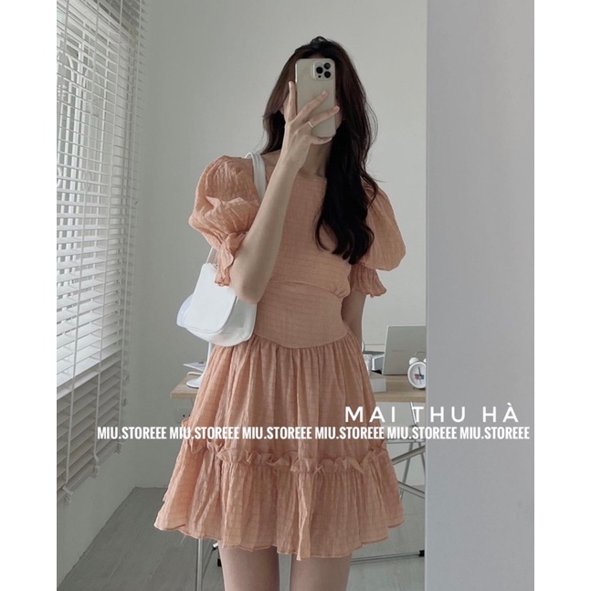 VÁY TRƠN TAY CHUN BỒNG CUTOUT EO DÂY NGANG LƯNG ĐŨI XỐP XINHH VXTBKE