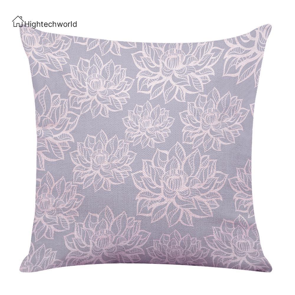 Hightechworld Lotus Printed Linen Pillowcases ​Waist Cushion Cover Sofa Seat Pillow Case