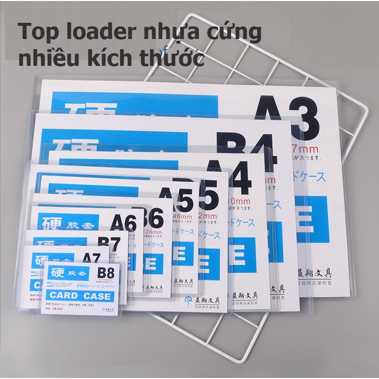 CÓ SẴN Top loader bìa nhựa cứng nhiều kích thước (không seal), bảo vệ thẻ, ảnh, photo, bưu thiếp, tài liệu