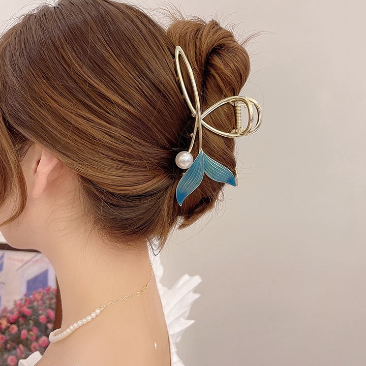 Kẹp Tóc Đuôi Cá Đính Hạt Ngọc Trai Nhân Tạo Màu Xanh Dương Kích Thước Lớn Mã 2022