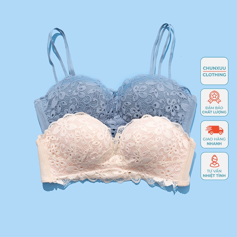 Áo ngực nữ phối ren mềm mại CHUNXUU, có lỗ thông hơi, đệm kép hình bàn tay nâng đẩy ngực- AV13
