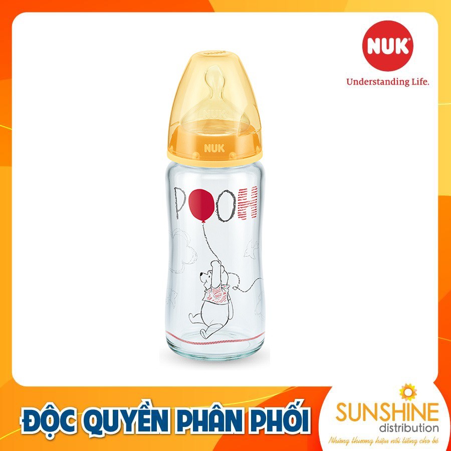 Bình sữa NUK Premium Choice thủy tinh cao cấp núm ti chỉnh nha S1 - M (Disney) (120ml, 240ml)