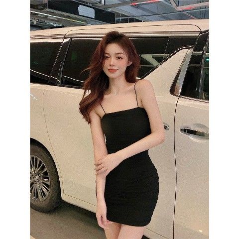 Happy-store  Đầm Ôm hai dây trễ vai Dáng Màu Trơn Thời Trang Mùa Hè Phong Cách Hàn Quốc Cho Nữ