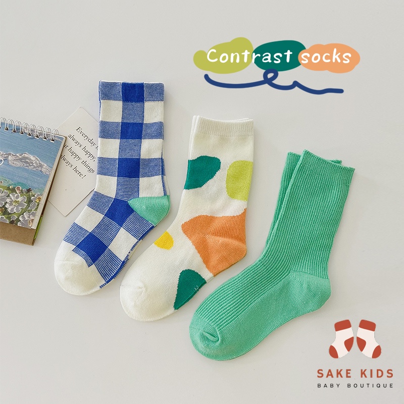 Set 3 đôi tất vớ - Tất cao cổ cotton thoáng khí nhiều màu đáng yêu form dáng basic đủ size cho bé từ 1-8 tuổi S3TB