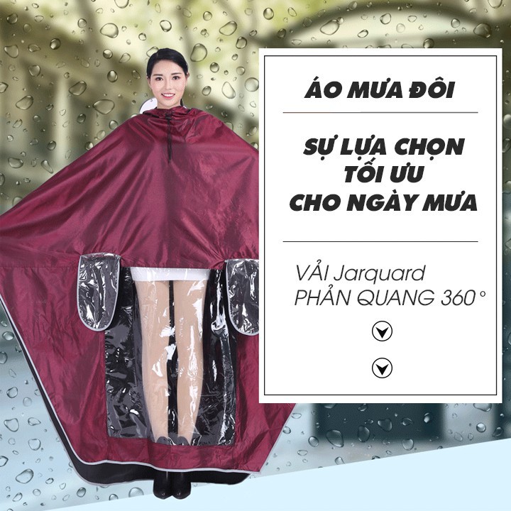 Áo mưa đôi 2 đầu có kính che mặt dáng trùm rộng có tai kính che gương và đèn Có nhiều màu cho cả nam và nữ