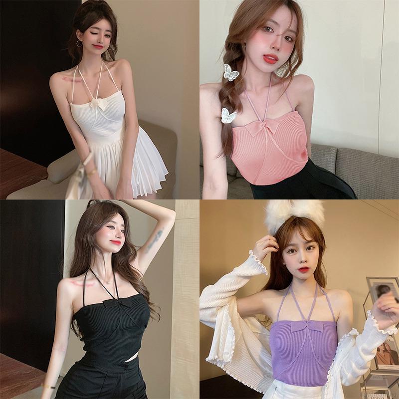 Áo Tank Top Dệt Kim Phối Nơ Thời Trang Mùa Hè Cho Phái Nữ