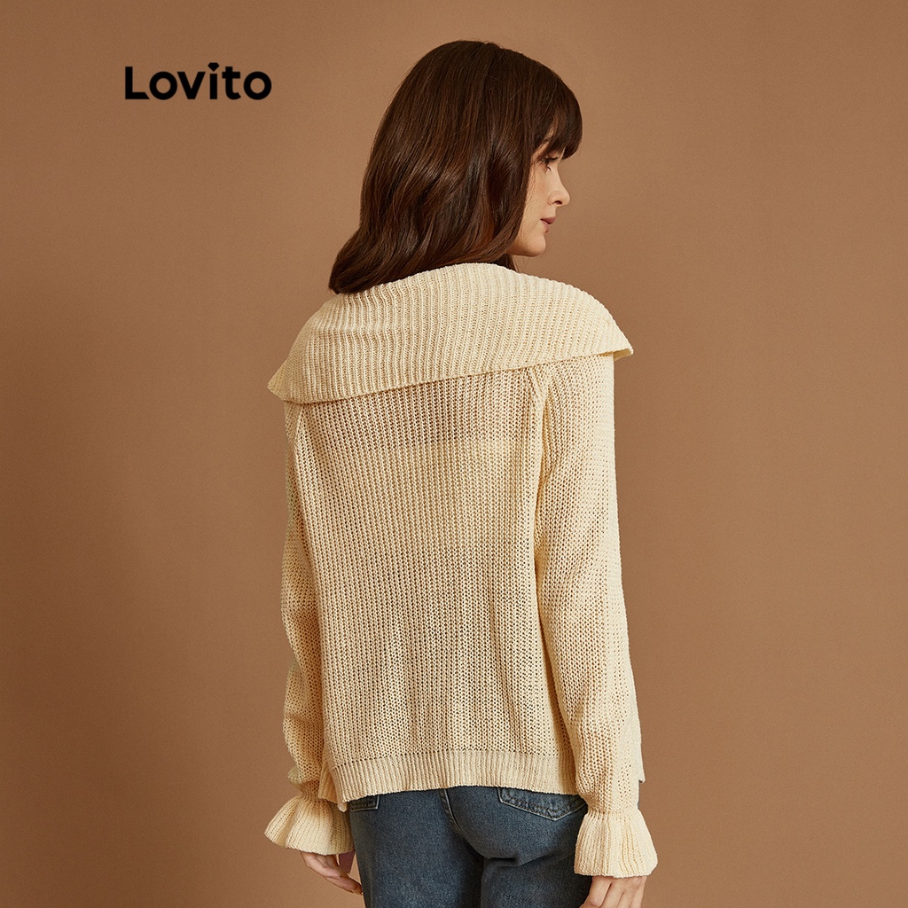 Áo len nữ Lovito Thác nước phía trước nút đồng bằng Bình thường L32UD013 (Quả mơi)