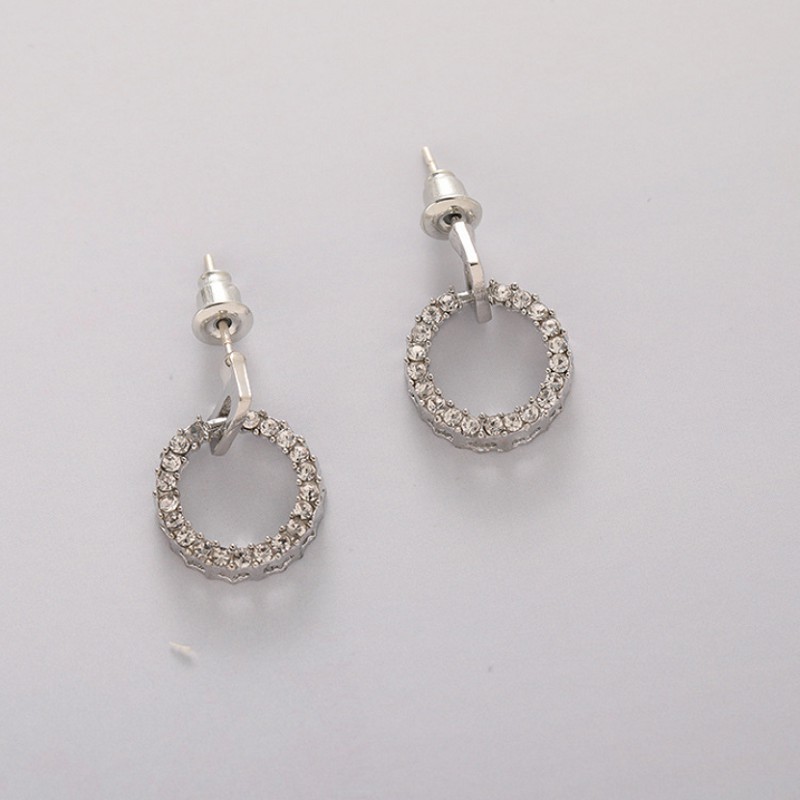 Bông tai nữ Hàn Quốc hình tròn đính đá nhỏ gọn cá tính trẻ trung dễ thương giá rẻ