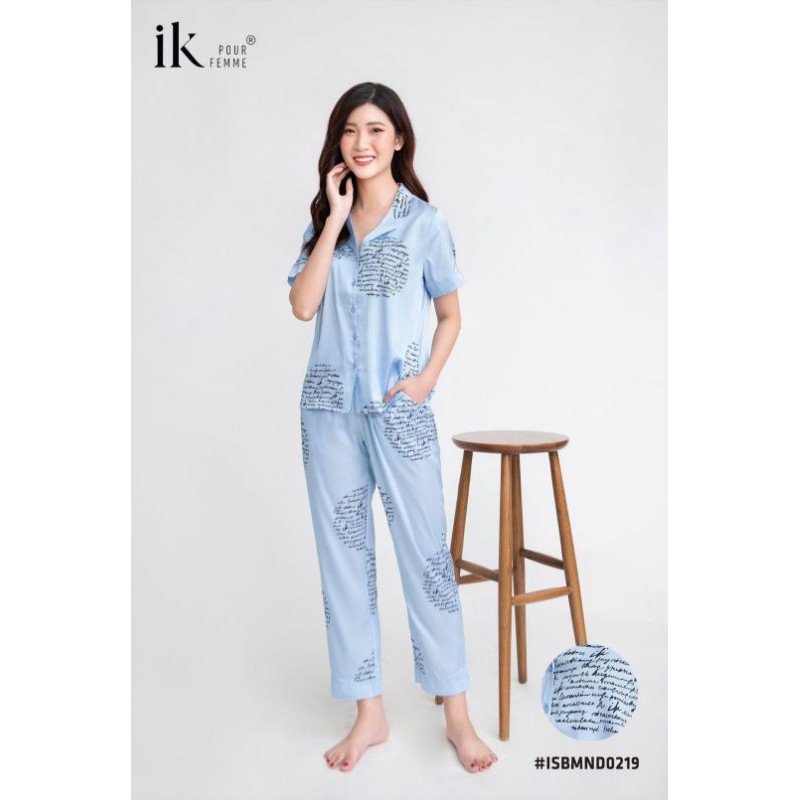Bộ mặc nhà IK Pijama áo ngắn tay quần dài lụa 0219 Giá 488.000đ