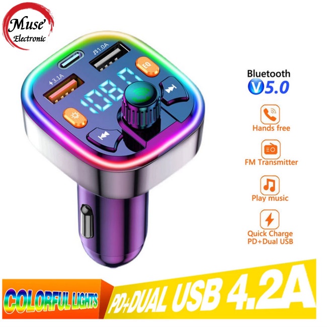 Sạc Nhanh Usb Pd Type C Kết Nối Bluetooth 5.0 Kiêm Đài Fm Rảnh Tay Cho Xe Hơi