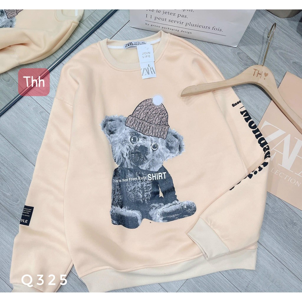 ÁO NỈ BE IN GẤU ĐỘI MŨ