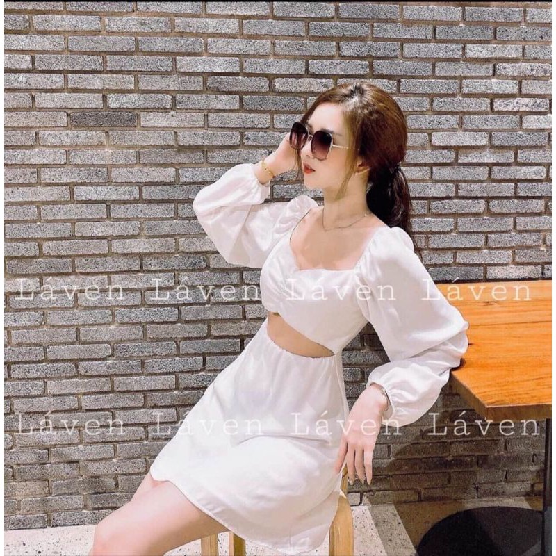 Đầm xòe tay dài hở bụng xinh xắn