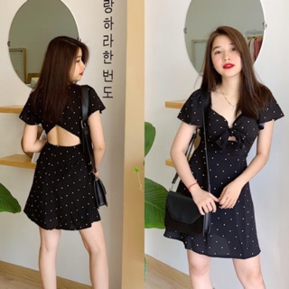 Váy hở lưng BlaPink thiết kế chấm bi kèm mút nâng ngực form chuẩn dáng đẹp  Chie Dress