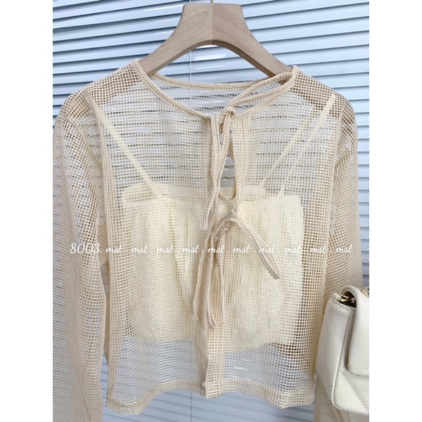 [HÀNG SẴN]SET ÁO LƯỚI THẮT NƠ MIX ÁO 2S”NONA” siêu xinh