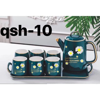 Bộ ấm chén sứ xanh cổ vịt hoa cúc/ quả chanh