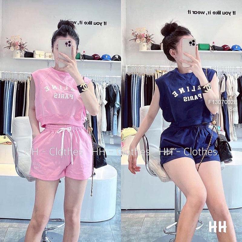 Set áo thun croptop phối chân váy rút