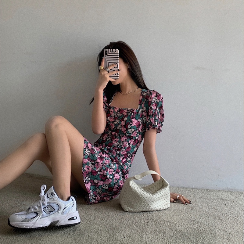 Đầm Cổ Vuông Màu Đen Trơn Phong Cách Hàn Quốc Thời Trang Mùa Hè Cho Nữ