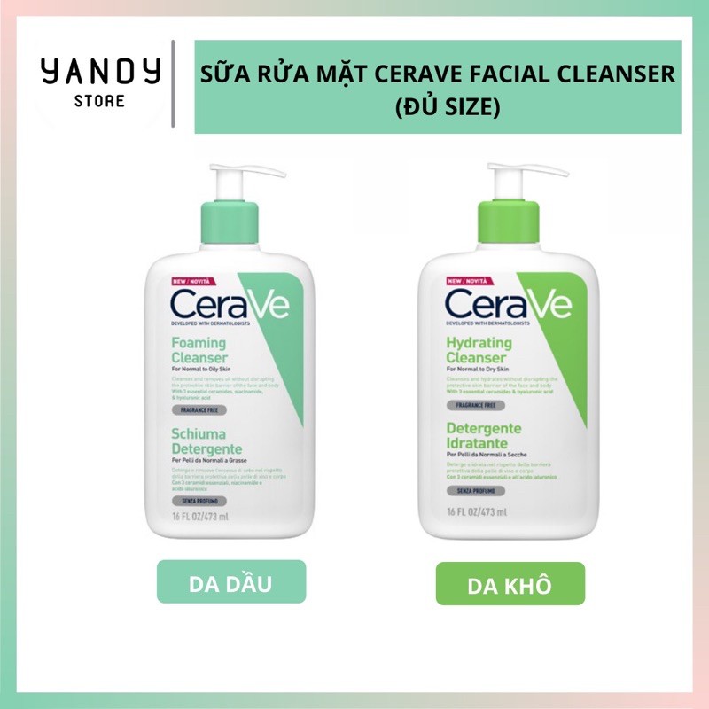 Sữa Rửa Mặt Cerave Foaming-Hydrating Facial Cleanser (88ml-473ml)