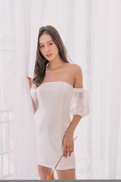 Đầm Trắng Cúp Ngực Tay Ren xt