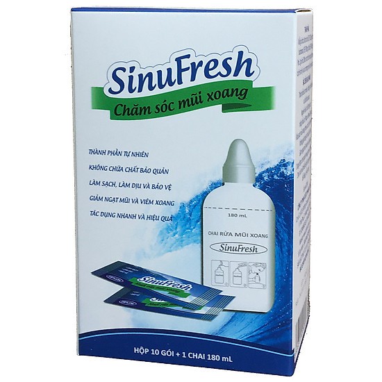 Bình rửa mũi xoang cát linh SinuFresh kèm 10 gói muối