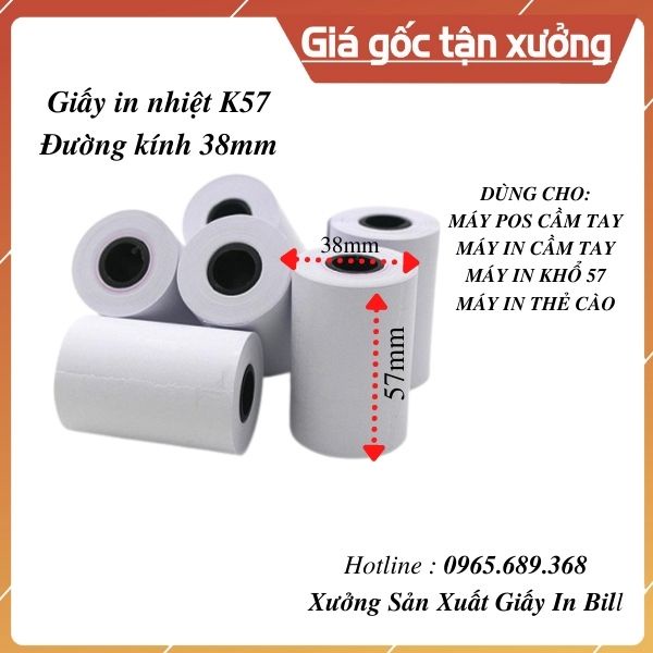 (20 Cuộn) GIẤY IN HÓA ĐƠN K57X38,GIẤY IN BILL KHỔ K57X38