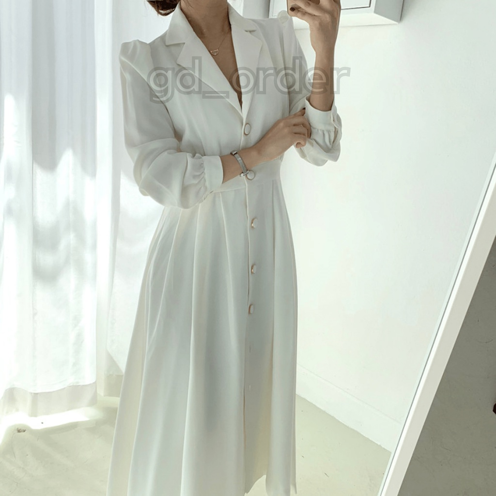 D56|Đầm hàn quốc công sở thiết kế cổ vest dài đẹp sang trọng, đơn giản gd_order