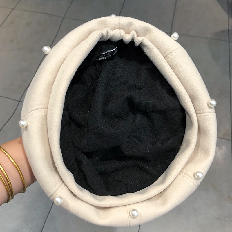 Mũ Beret Len Đính Nơ Ngọc Trai Phong Cách Lolita Nhật Bản