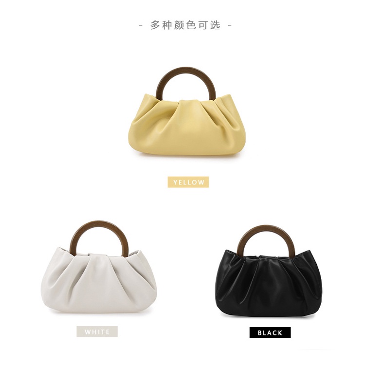 Túi Xách Đeo Chéo Mini Hình Đám Mây Xếp Ly Tay Cầm Gỗ Dễ Thương