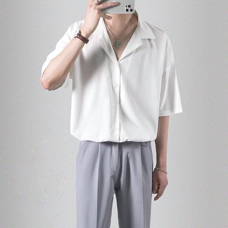 Áo sơ mi nam nữ Pijama - Áo sơ mi cổ vest Unisex ngắn tay | BigBuy360 - bigbuy360.vn