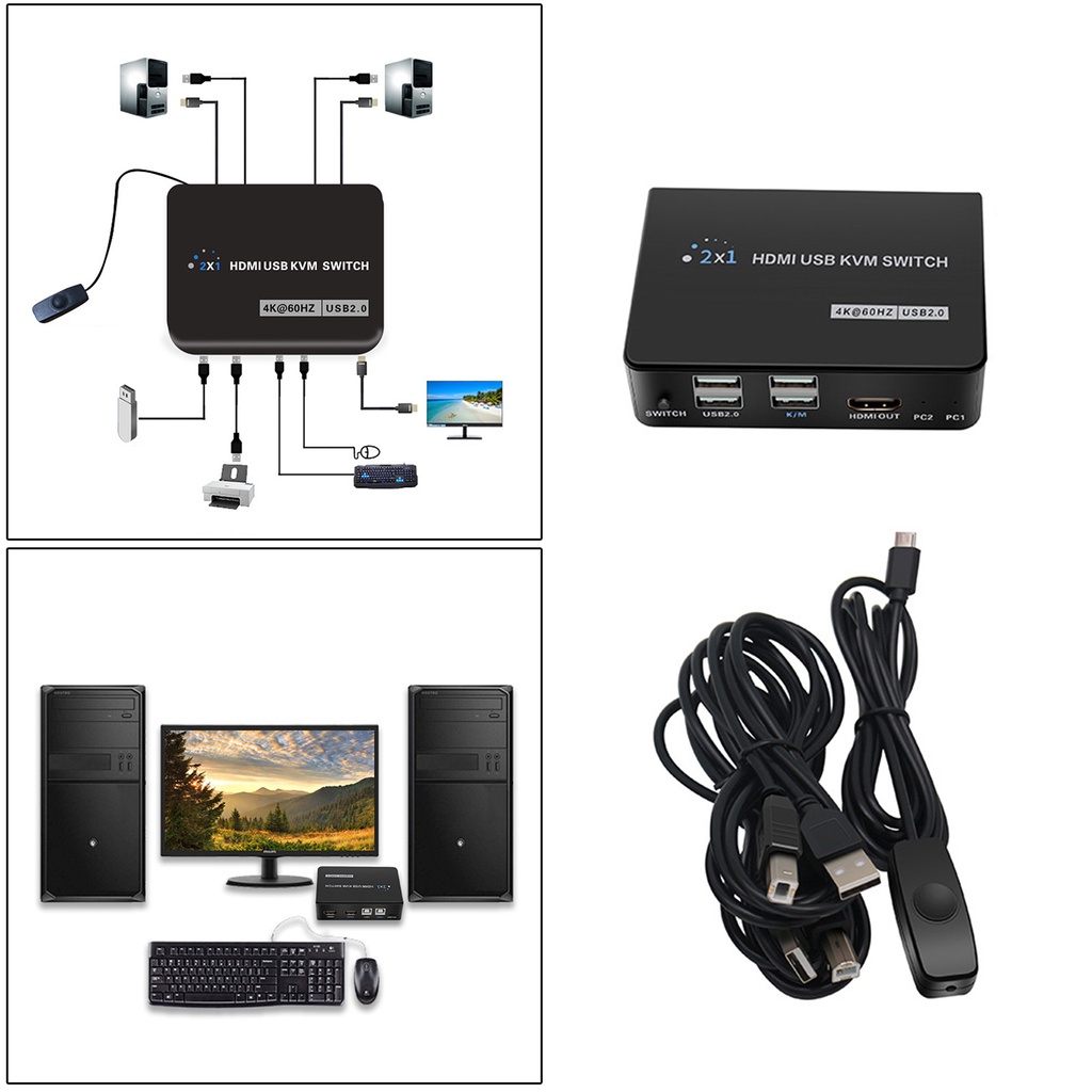 Bộ Công Tắc HDMI KVM KVM 1 Và Kết Nối Chuột 4K @ 60Hz USB 2.0