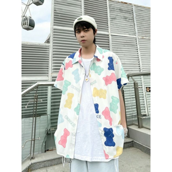 Áo Sơ Mi Tay Ngắn Unisex Cổ Bẻ Phong Cách Hàn Quốc Freesize