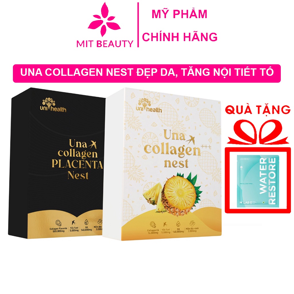 Collagen uống Una Collagen Nest hộp 28 gói Mit Beauty cân bằng nội tiết giúp da căng bóng hồng hào
