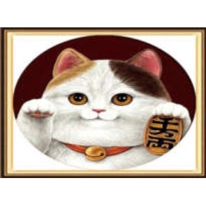 tranh thêu chữ thập mèo tài lộc may mắn MDW0606 - (50x50)cm