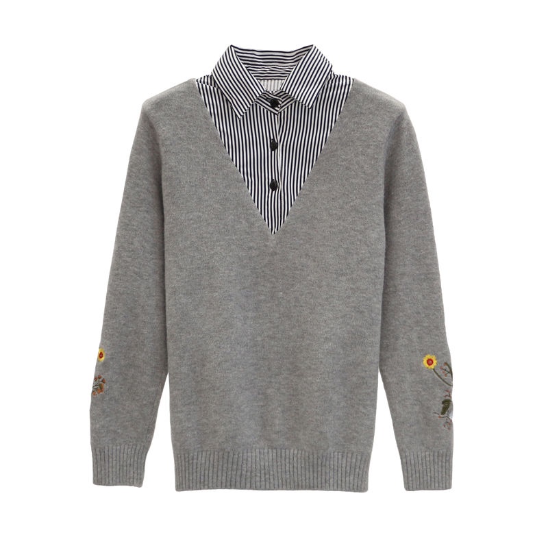 Áo dệt kim tay dài thêu hoa tùy chọn màu sắc