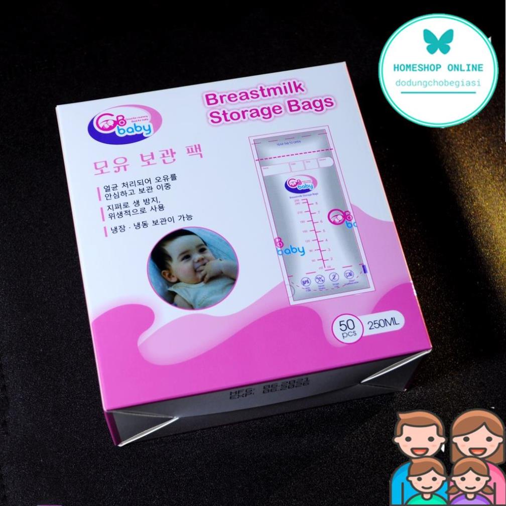 Hộp 50 túi trữ sữa GB Baby Hàn Quốc 250ml 2 lớp khóa zip chắc chắn an toàn theo công nghệ Hàn Quốc