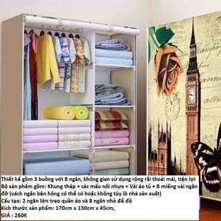 Tủ vải 3 buồng 8 ngăn