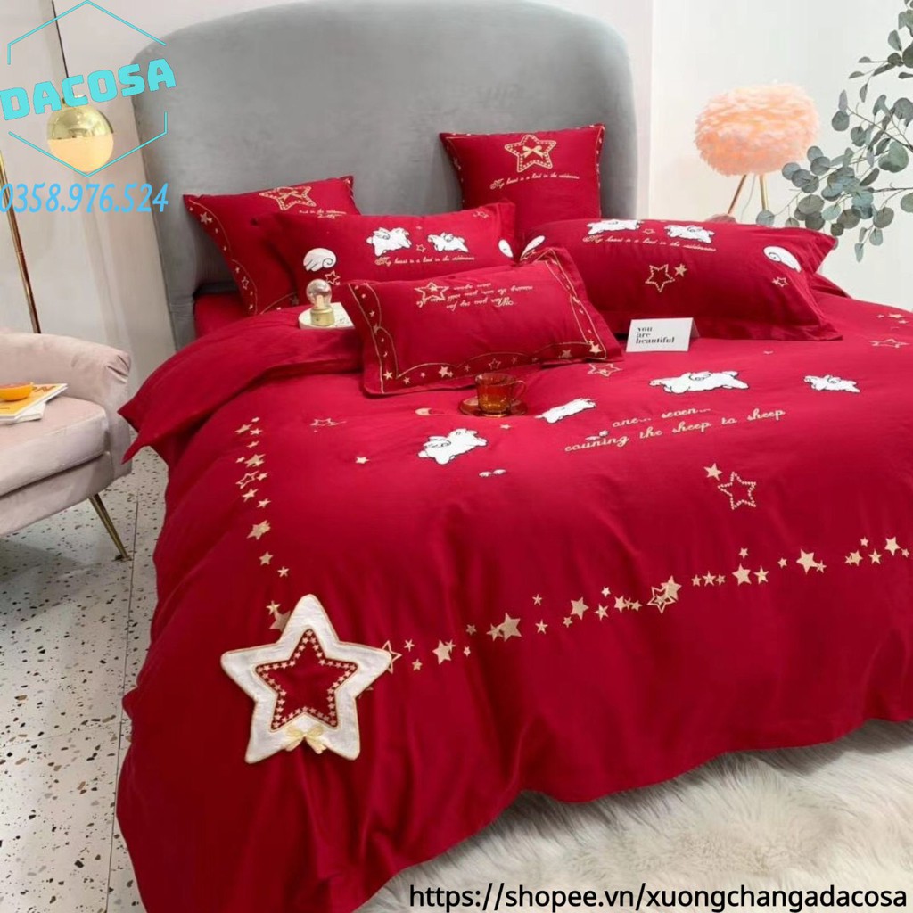 Set Chăn Ga Gối Lụa Lễ Cưới Hoàng Gia 7 Món - Dacosa Wedding