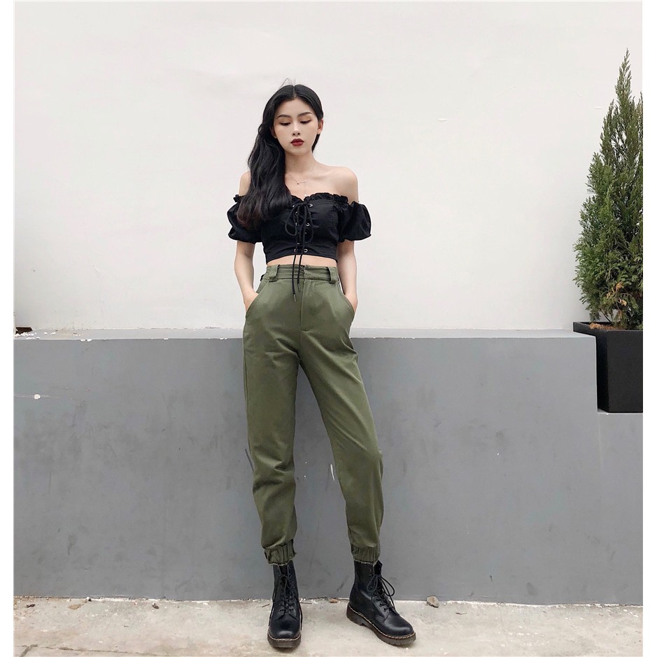 [Mã FAGREEN55 giảm 10% tối đa 30K đơn 99K] [Có Sẵn] Set quần jogger kaki + áo croptop #709 | BigBuy360 - bigbuy360.vn