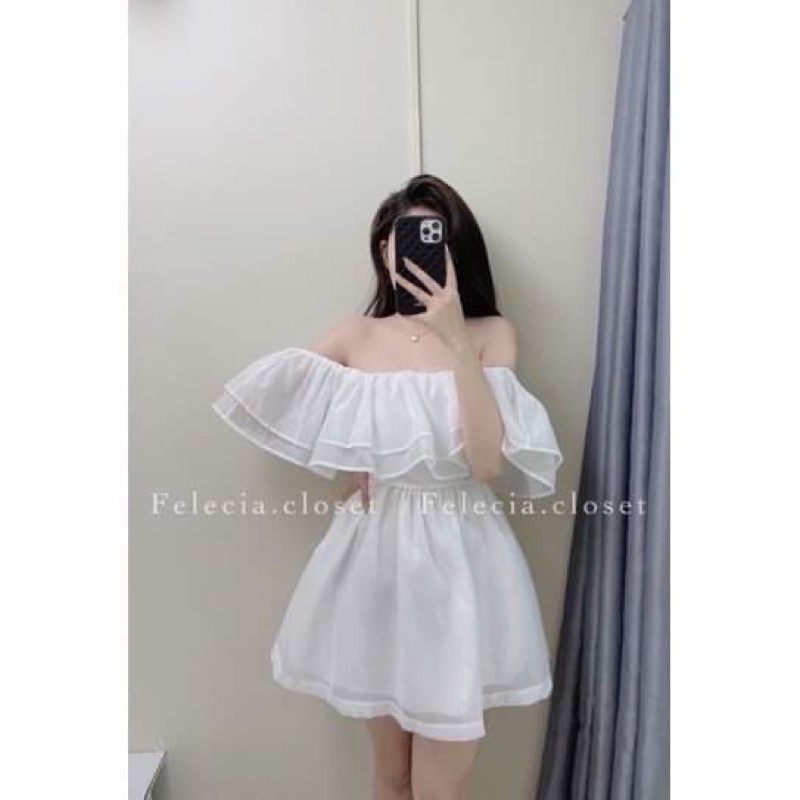 Váy trễ vai von kính hai lớp bèo TC12