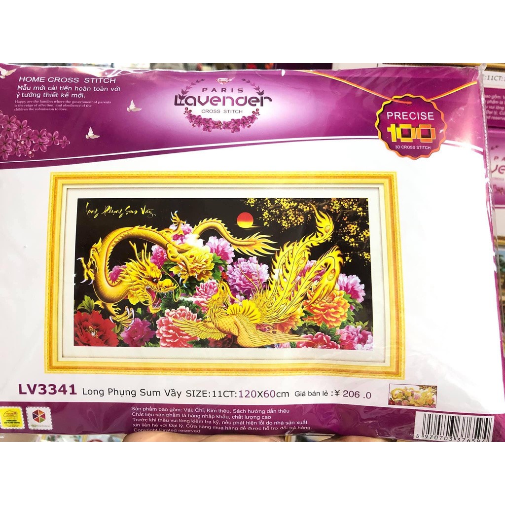 Tranh thêu long phụng sum vầy KT:100x54cm,120x60cm.Tranh chưa thêu.Tặng kéo và xỏ chỉ
