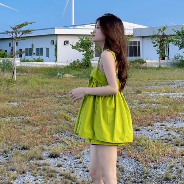 Sét babydoll hai dây kèm quần PLS29 - MÀU XANH