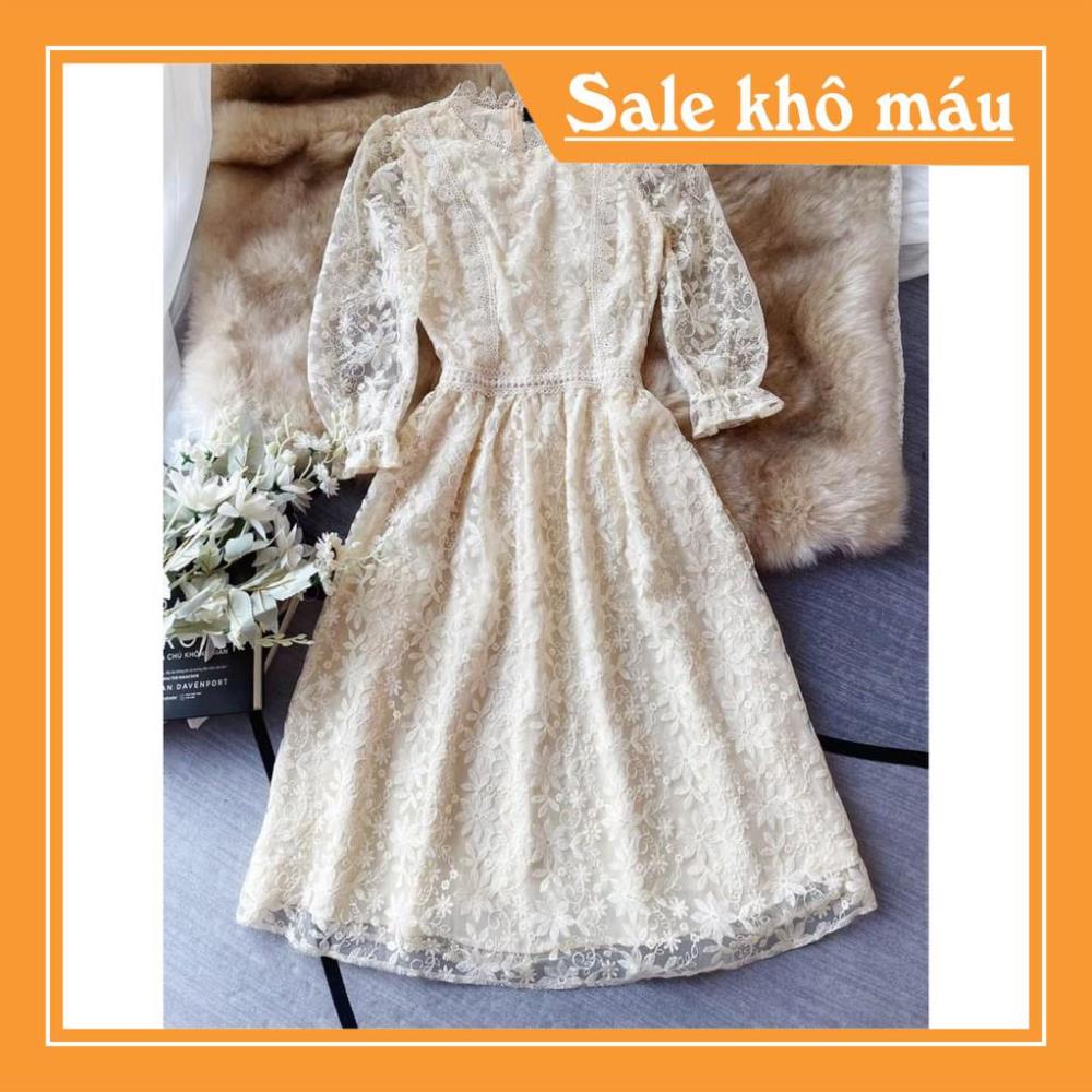 Đầm Thiết Kế Dự Tiệc Ren Dáng Xòe Tay Lỡ Cổ Tròn Tiểu Thư V1836 Cao Cấp | 100% Hàng Nhập Khẩu | NMC SHOP12