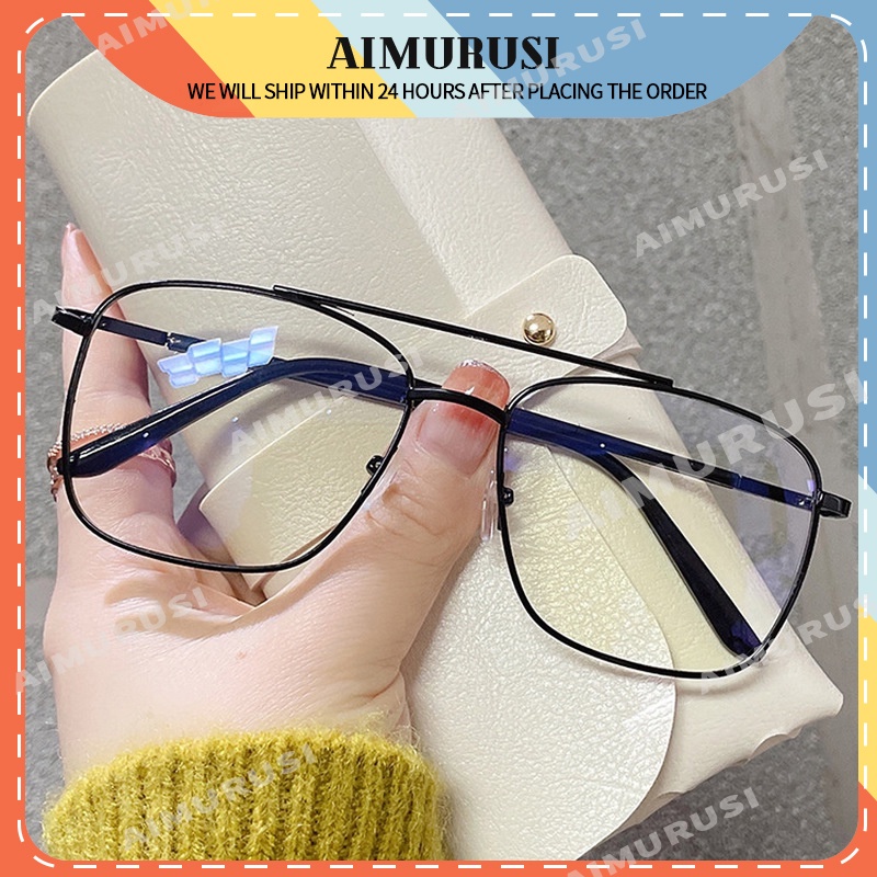 (AIMURUSI) COD Mát Gọng Vuông Kim Loại Thời Trang Hàn Quốc Phong Cách Retro Cá Tính Chống Ánh Sáng Xanh Kính