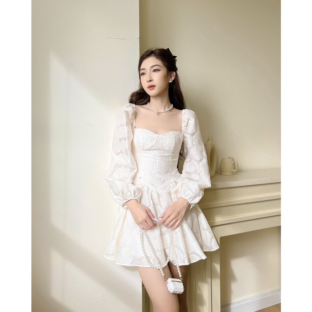 Váy xoè tay dài voan tơ hoa BELLA DRESS - COQUI