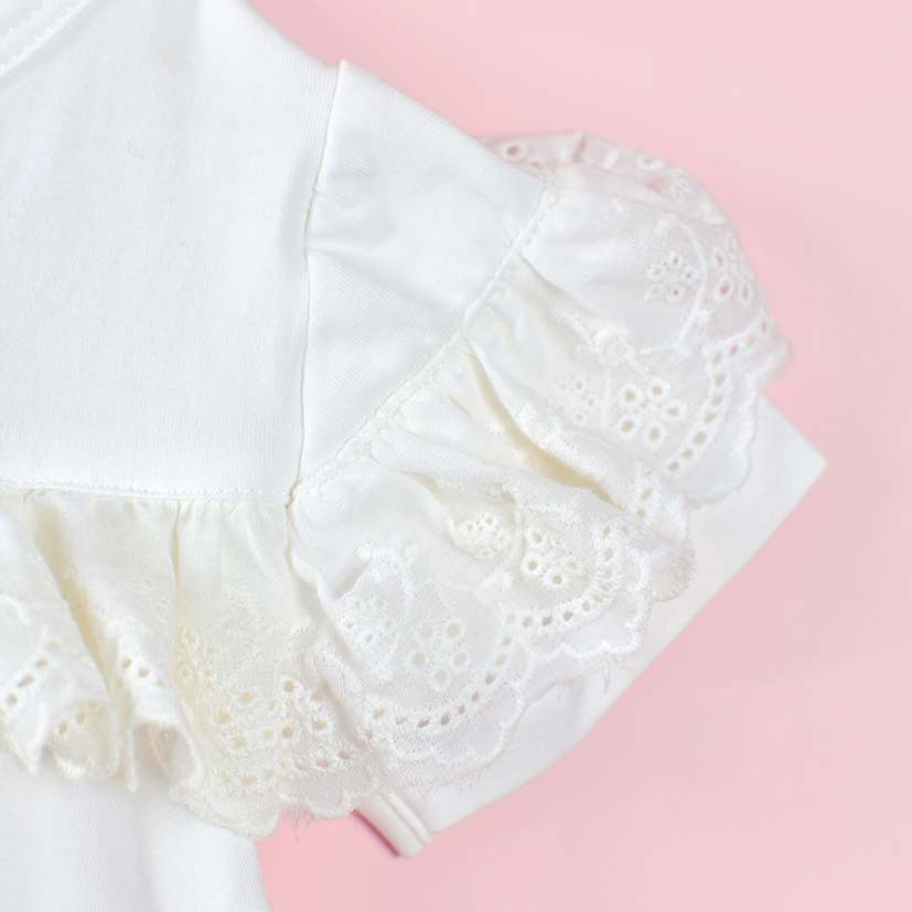 Quần áo trẻ em Bobicraft - Áo đầm trắng phối ren bé gái - Cotton hữu cơ organic an toàn