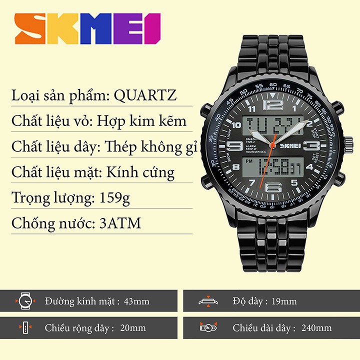 Đồng hồ nam SKMEI 1032 Mặt tròn dây thép đúc không gỉ Bán lẻ giá sỉ