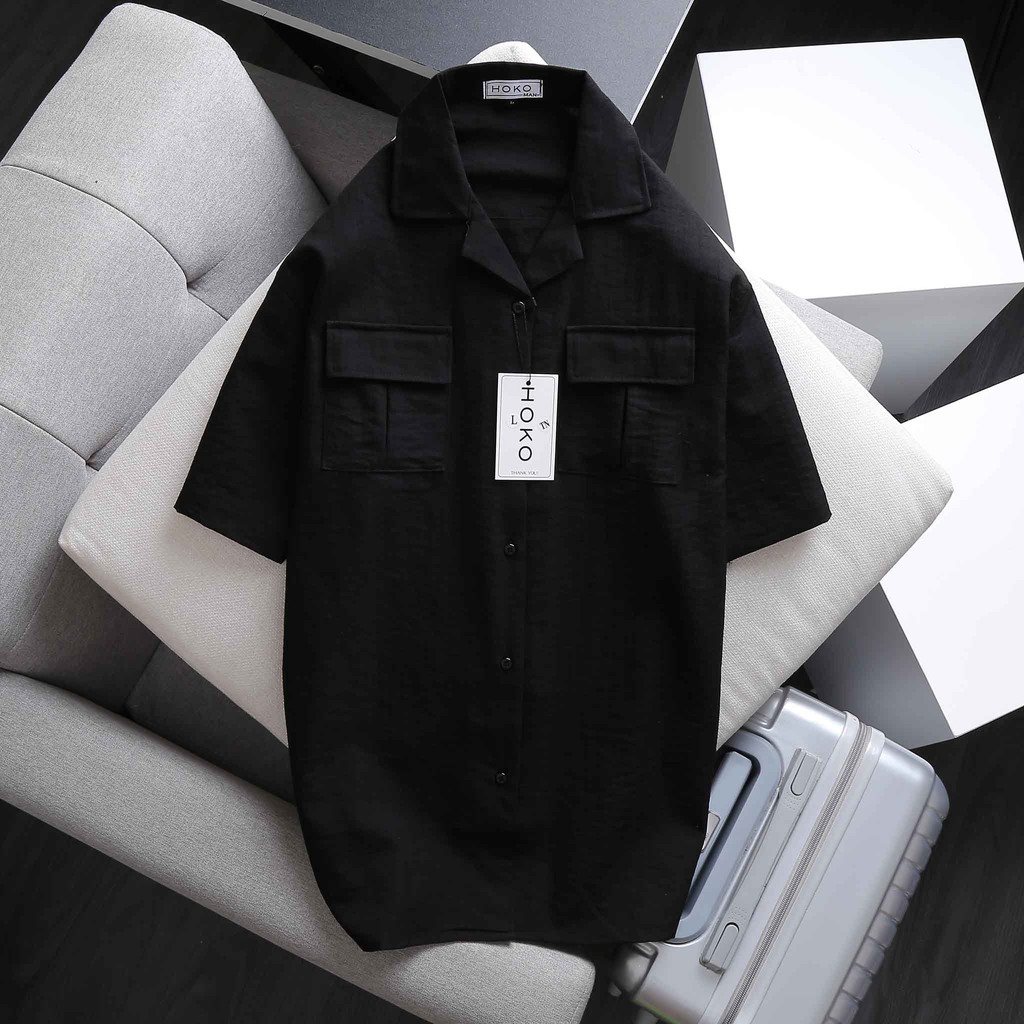 Áo sơ mi Nam Nữ  🔅FULL SIZE🔅 Áo sơ mi đũi trơn cộc tay 2 túi ngực 4 màu trắng, đen, cam, bee Size M-L-XL-XXL 45-75kg