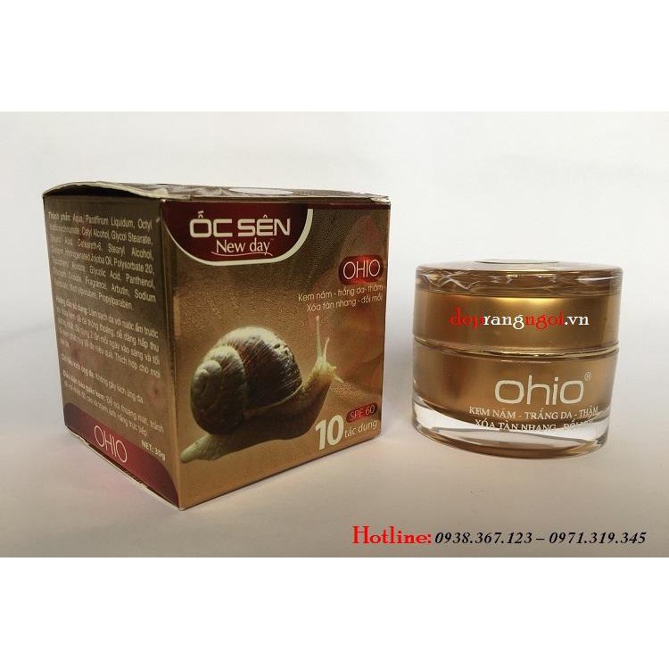 Kem nám - Trắng da - Thâm - Xóa tàn nhang - Đồi mồi 10 tác dụng Ohio Ốc Sên New Day 30g (Nâu)[Xả Hàng]